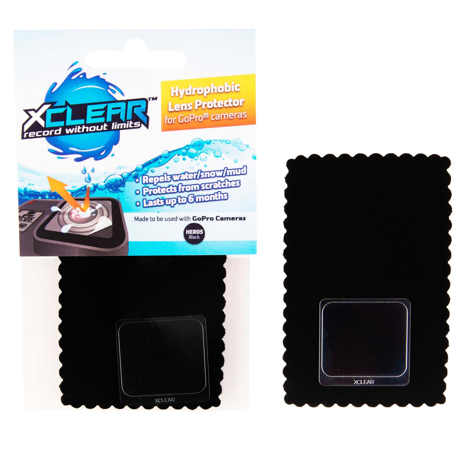 XCLEAR Hydrophobic protector for GoPro hero 5 and 6. XCLEAR Protect your GoPro lens and repel water drops to give you super clear footage. 